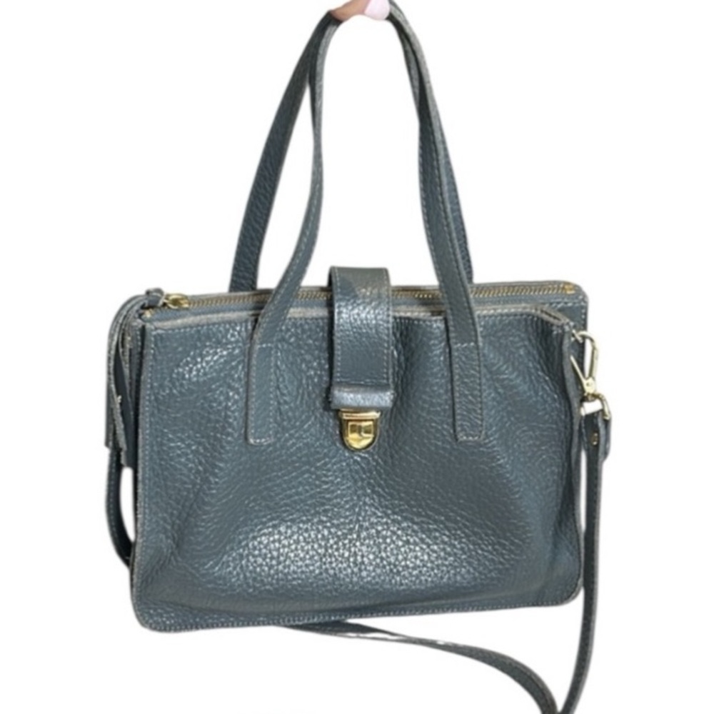 Roots Grey Pebbled Leather Multipocket Crossbody Bag Vintage